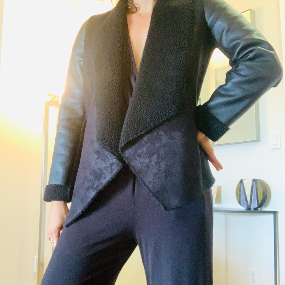 Kooples black faux leather and fur jacket